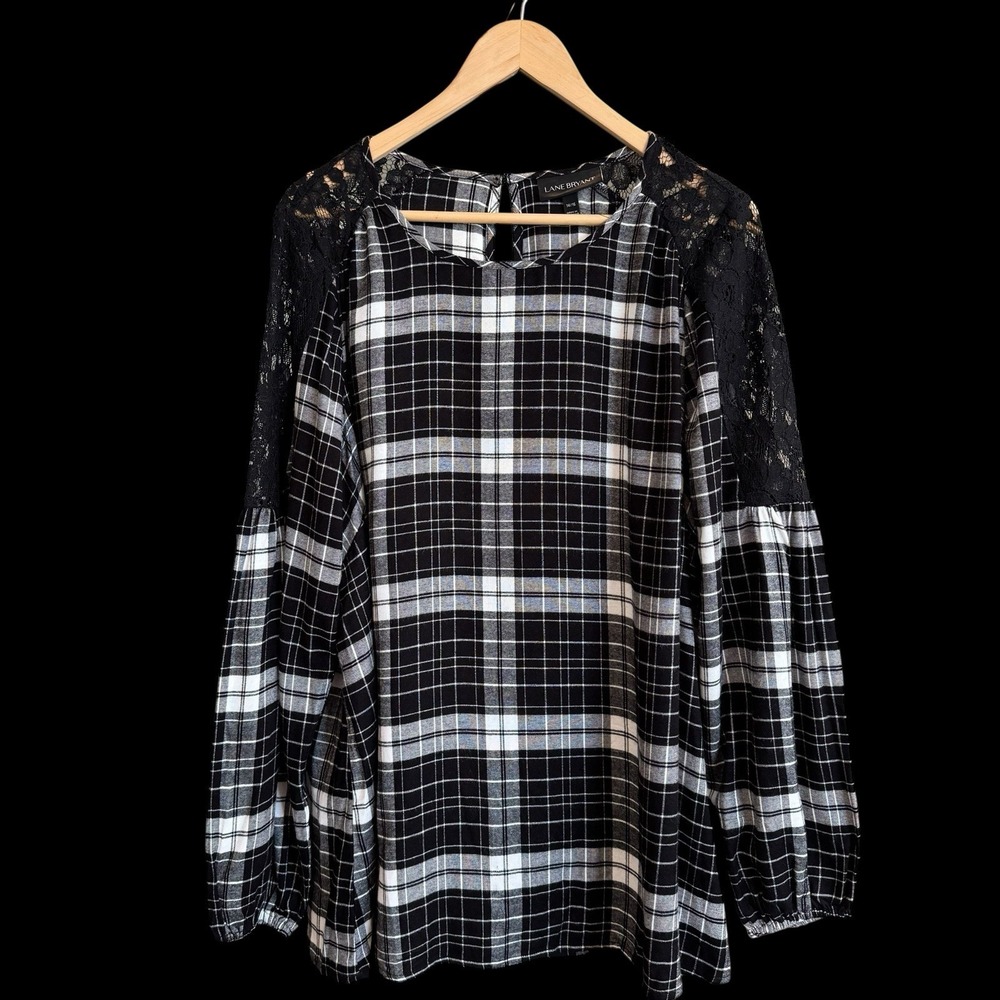 Lane Bryant NEW Plaid Long Lace‎ Sleeve 72% Cotton Blouse Size 14/16 1X #108